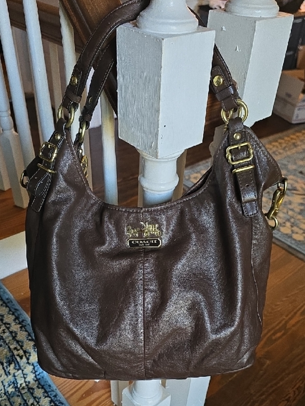 Coach Dark Brown Leather Shoulder Bag with Gold Hardware - Picture 4 of 9